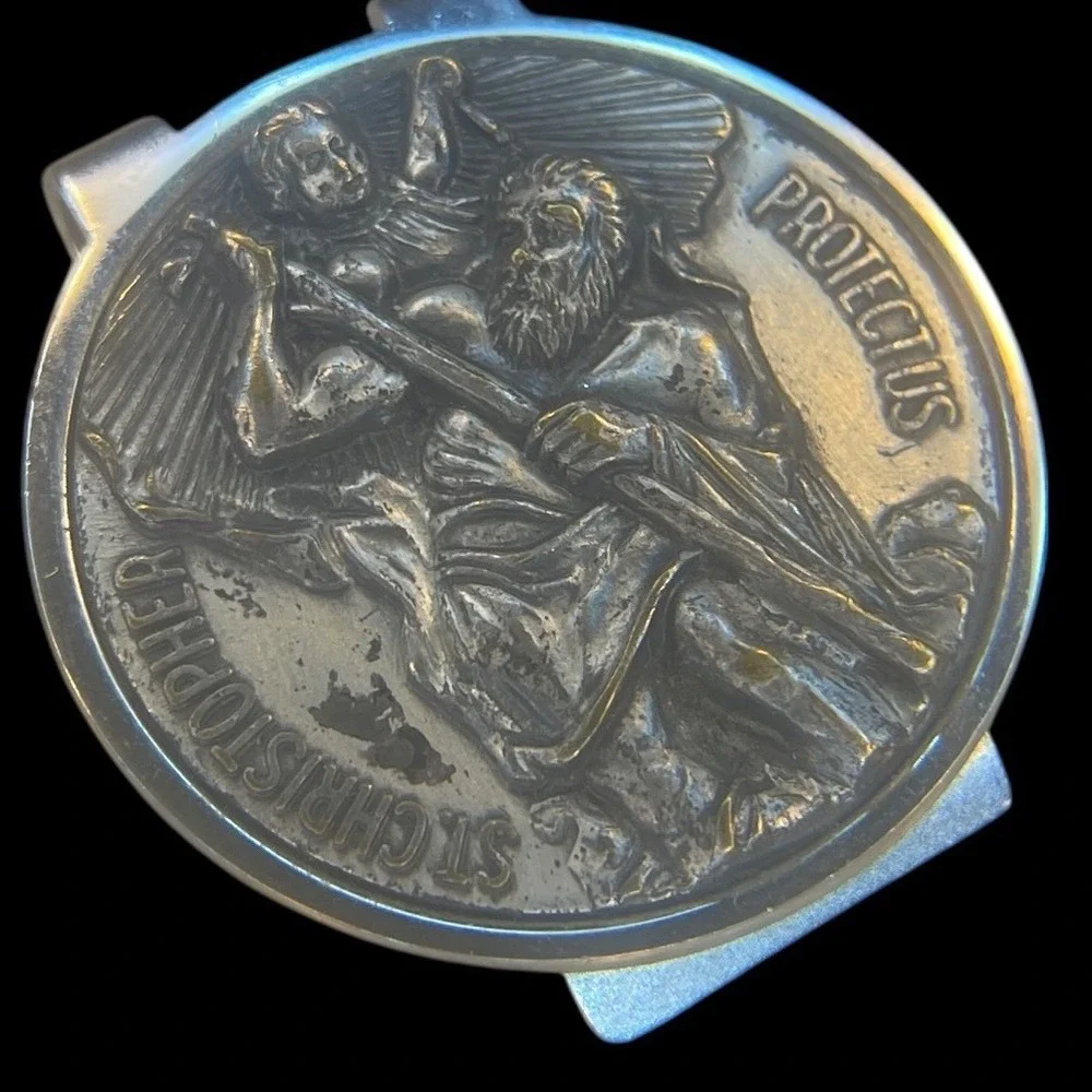 Vintage Swank St Christopher Protectus Medallion Silver Tone Mens Money Clip